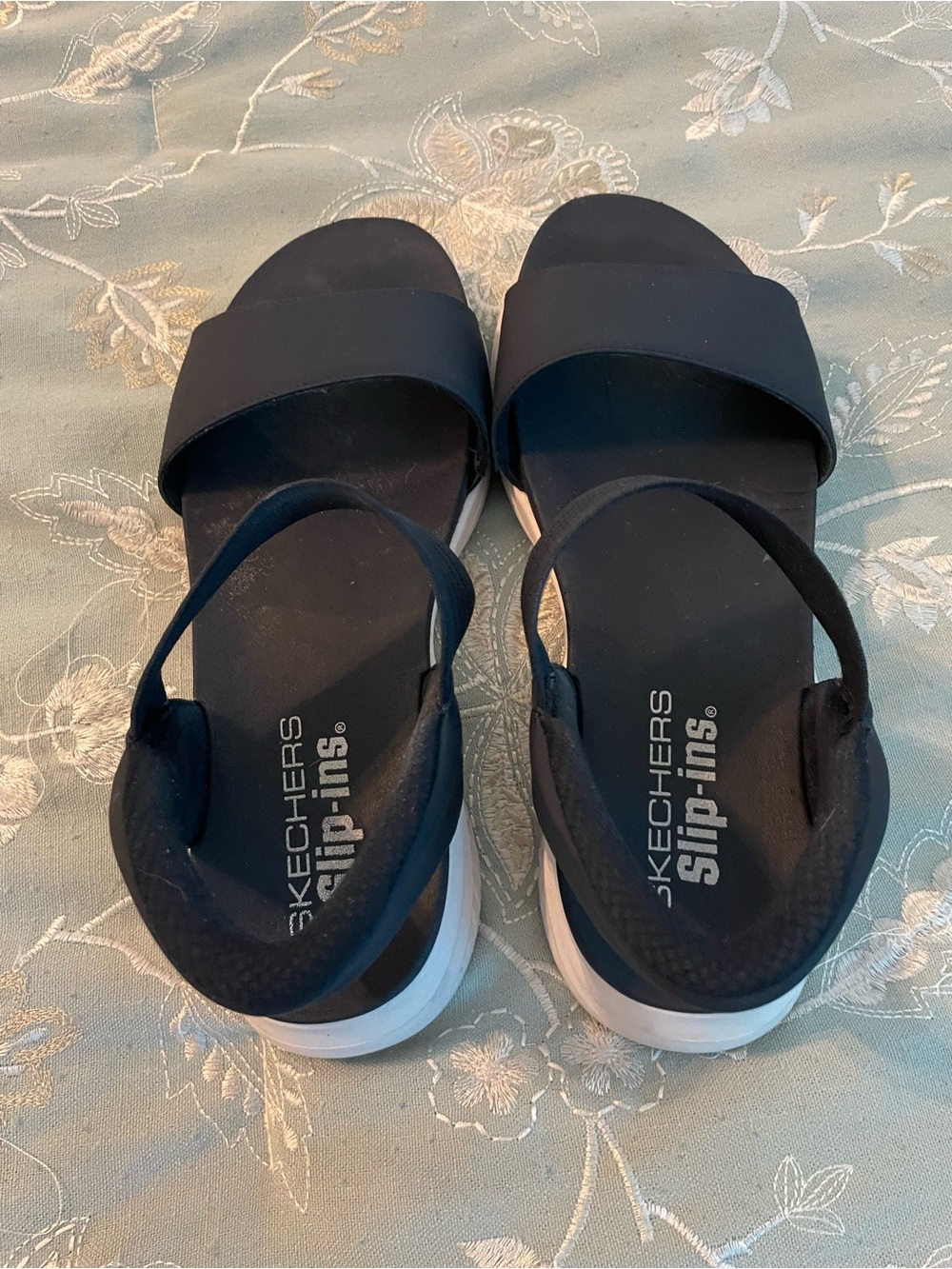 Skechers Navy Blue and White Slide Sandals